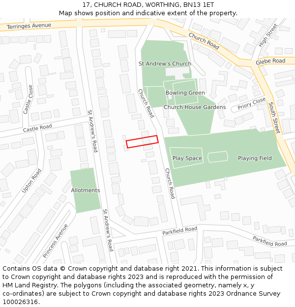 17, CHURCH ROAD, WORTHING, BN13 1ET: Location map and indicative extent of plot