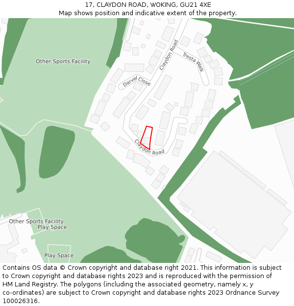 17, CLAYDON ROAD, WOKING, GU21 4XE: Location map and indicative extent of plot