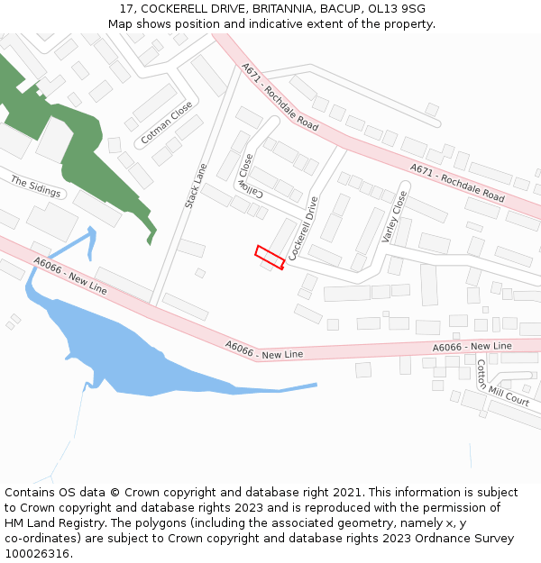 17, COCKERELL DRIVE, BRITANNIA, BACUP, OL13 9SG: Location map and indicative extent of plot