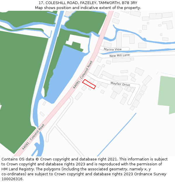 17, COLESHILL ROAD, FAZELEY, TAMWORTH, B78 3RY: Location map and indicative extent of plot