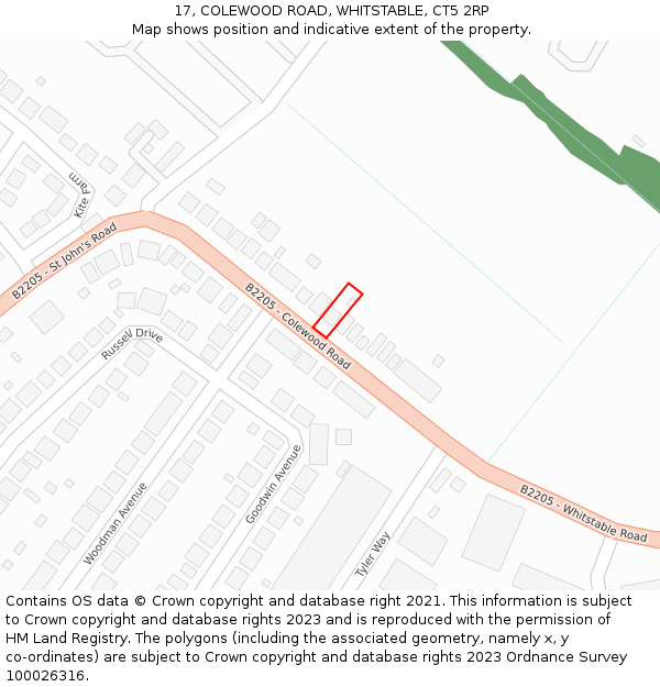 17, COLEWOOD ROAD, WHITSTABLE, CT5 2RP: Location map and indicative extent of plot