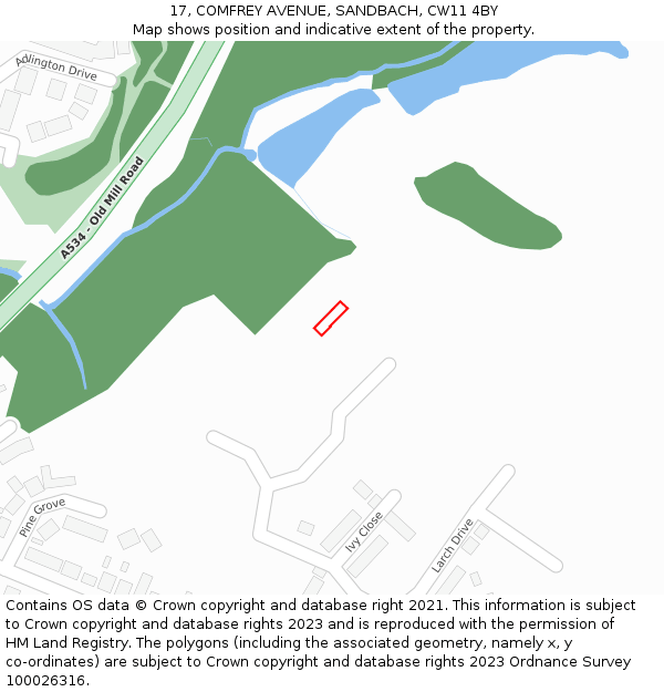 17, COMFREY AVENUE, SANDBACH, CW11 4BY: Location map and indicative extent of plot