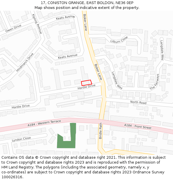 17, CONISTON GRANGE, EAST BOLDON, NE36 0EP: Location map and indicative extent of plot