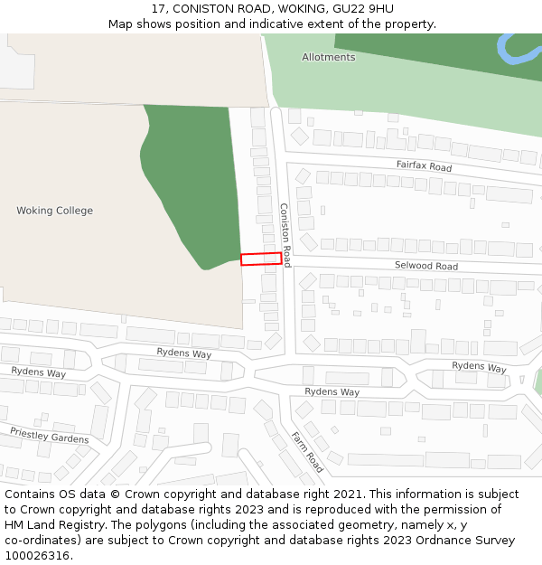 17, CONISTON ROAD, WOKING, GU22 9HU: Location map and indicative extent of plot