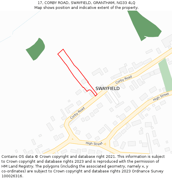 17, CORBY ROAD, SWAYFIELD, GRANTHAM, NG33 4LQ: Location map and indicative extent of plot