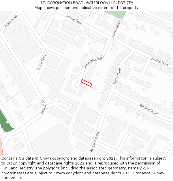 17, CORONATION ROAD, WATERLOOVILLE, PO7 7FA: Location map and indicative extent of plot