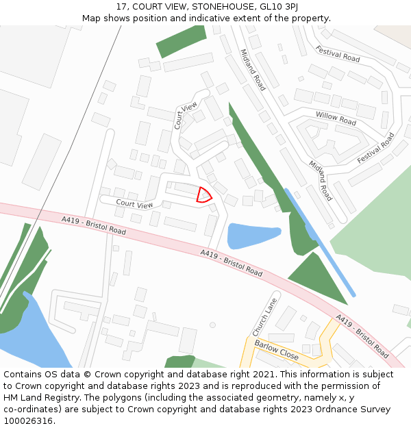 17, COURT VIEW, STONEHOUSE, GL10 3PJ: Location map and indicative extent of plot