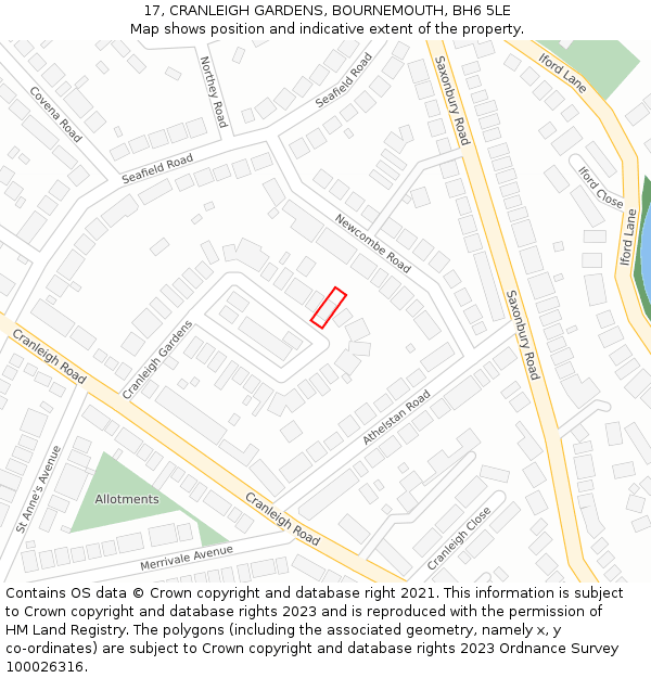 17, CRANLEIGH GARDENS, BOURNEMOUTH, BH6 5LE: Location map and indicative extent of plot