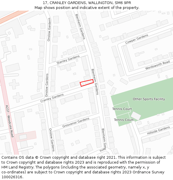 17, CRANLEY GARDENS, WALLINGTON, SM6 9PR: Location map and indicative extent of plot