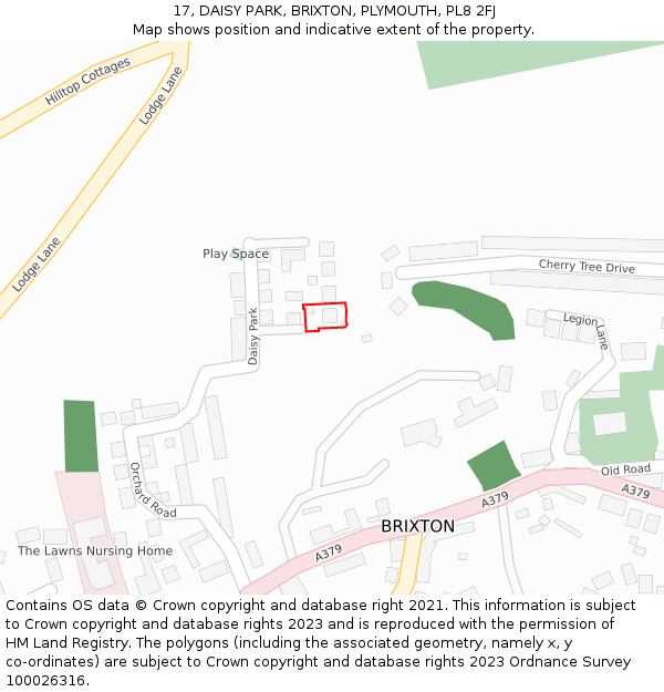 17, DAISY PARK, BRIXTON, PLYMOUTH, PL8 2FJ: Location map and indicative extent of plot