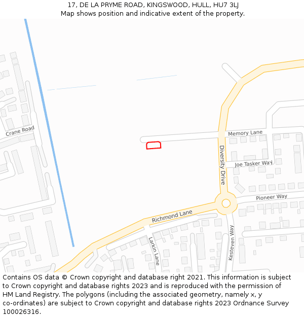 17, DE LA PRYME ROAD, KINGSWOOD, HULL, HU7 3LJ: Location map and indicative extent of plot