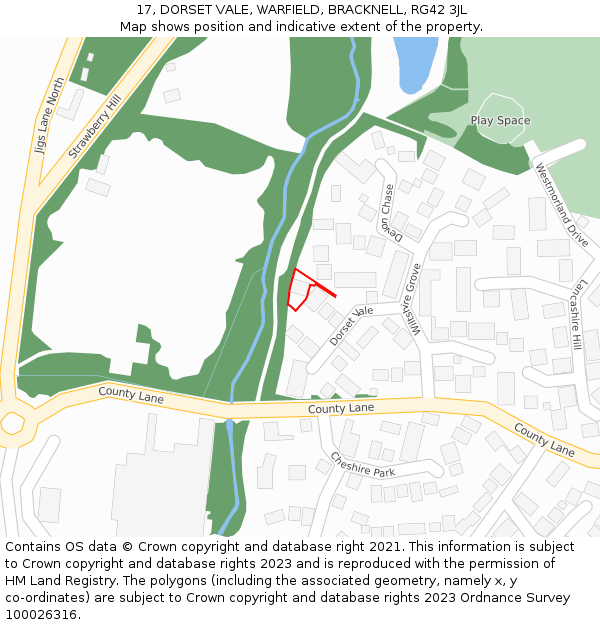 17, DORSET VALE, WARFIELD, BRACKNELL, RG42 3JL: Location map and indicative extent of plot