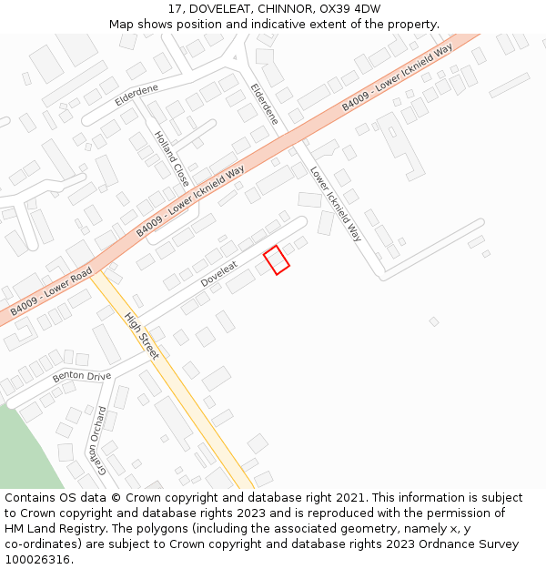 17, DOVELEAT, CHINNOR, OX39 4DW: Location map and indicative extent of plot