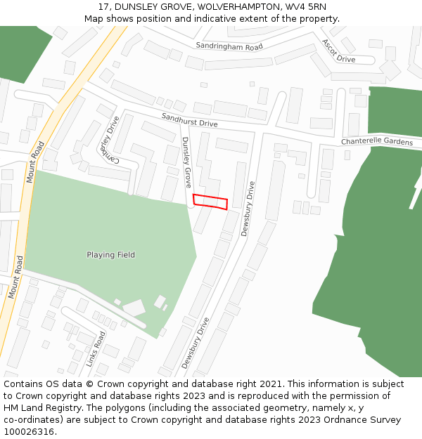 17, DUNSLEY GROVE, WOLVERHAMPTON, WV4 5RN: Location map and indicative extent of plot