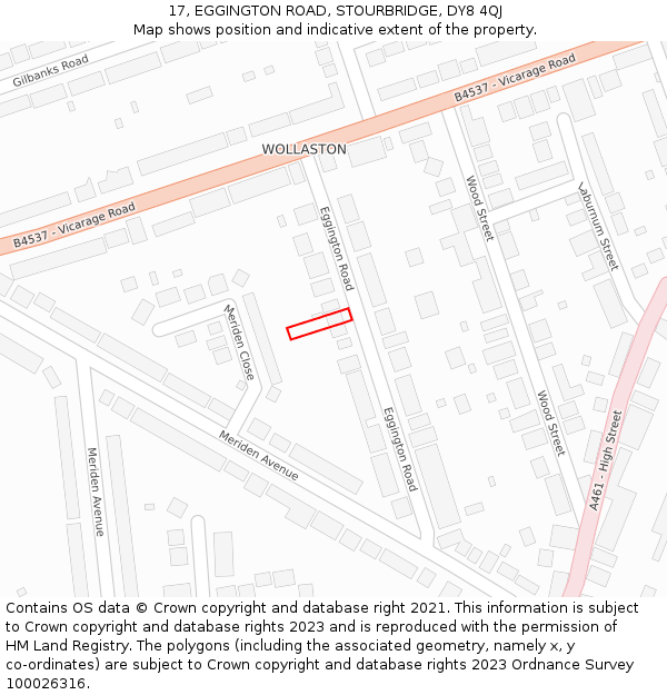 17, EGGINGTON ROAD, STOURBRIDGE, DY8 4QJ: Location map and indicative extent of plot