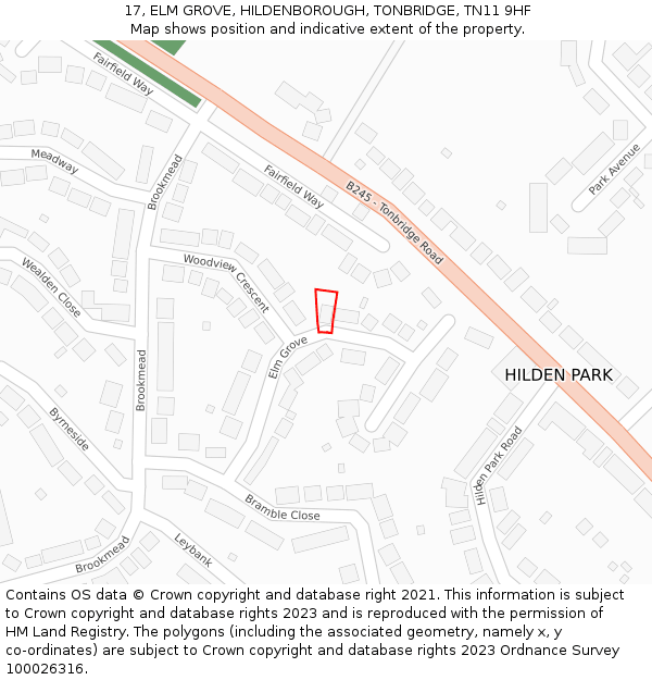 17, ELM GROVE, HILDENBOROUGH, TONBRIDGE, TN11 9HF: Location map and indicative extent of plot