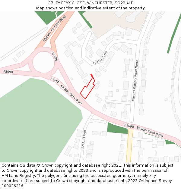 17, FAIRFAX CLOSE, WINCHESTER, SO22 4LP: Location map and indicative extent of plot