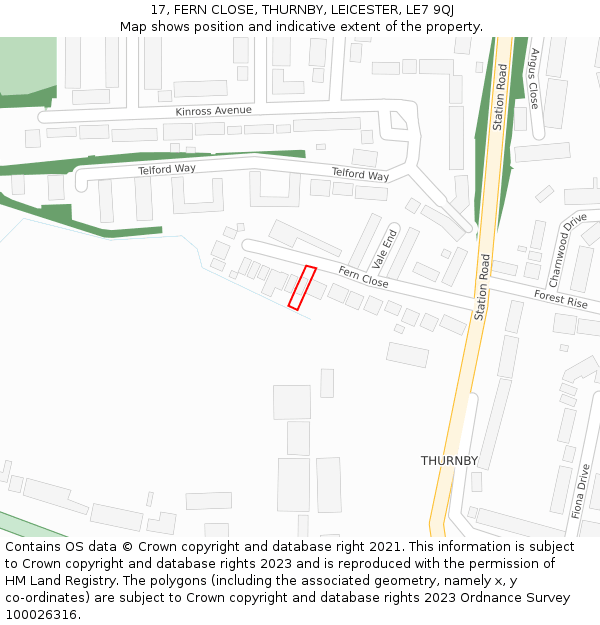 17, FERN CLOSE, THURNBY, LEICESTER, LE7 9QJ: Location map and indicative extent of plot