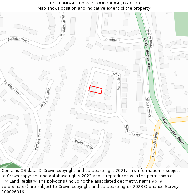 17, FERNDALE PARK, STOURBRIDGE, DY9 0RB: Location map and indicative extent of plot