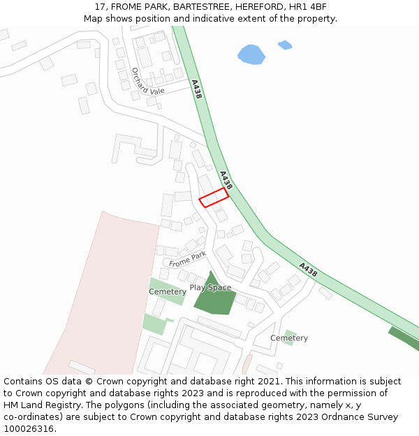 17, FROME PARK, BARTESTREE, HEREFORD, HR1 4BF: Location map and indicative extent of plot