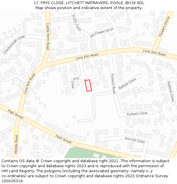 17, FRYS CLOSE, LYTCHETT MATRAVERS, POOLE, BH16 6DL: Location map and indicative extent of plot