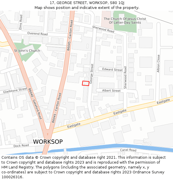 17, GEORGE STREET, WORKSOP, S80 1QJ: Location map and indicative extent of plot