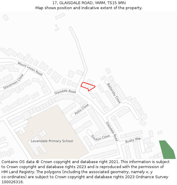 17, GLAISDALE ROAD, YARM, TS15 9RN: Location map and indicative extent of plot