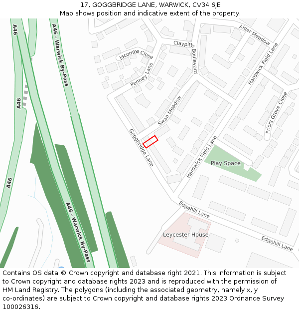 17, GOGGBRIDGE LANE, WARWICK, CV34 6JE: Location map and indicative extent of plot