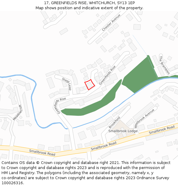 17, GREENFIELDS RISE, WHITCHURCH, SY13 1EP: Location map and indicative extent of plot