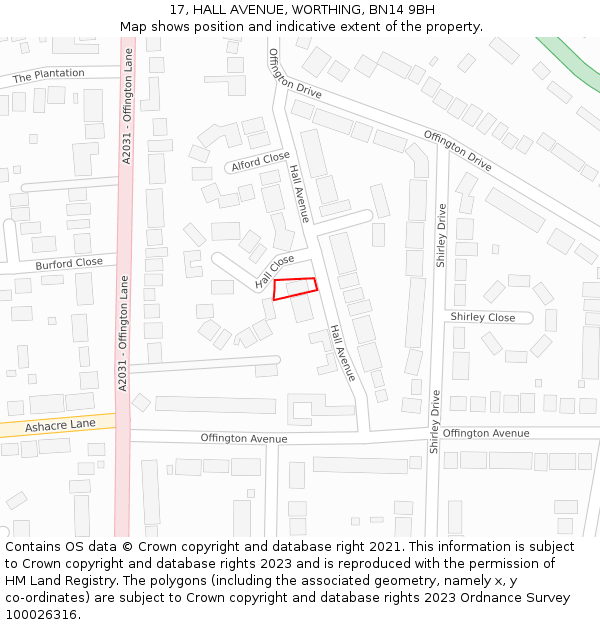 17, HALL AVENUE, WORTHING, BN14 9BH: Location map and indicative extent of plot