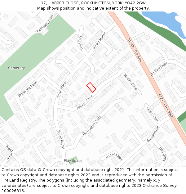 17, HARPER CLOSE, POCKLINGTON, YORK, YO42 2GW: Location map and indicative extent of plot