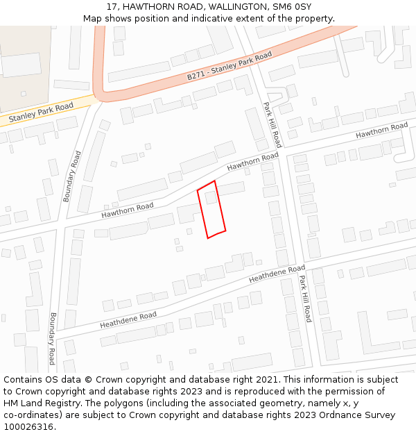 17, HAWTHORN ROAD, WALLINGTON, SM6 0SY: Location map and indicative extent of plot