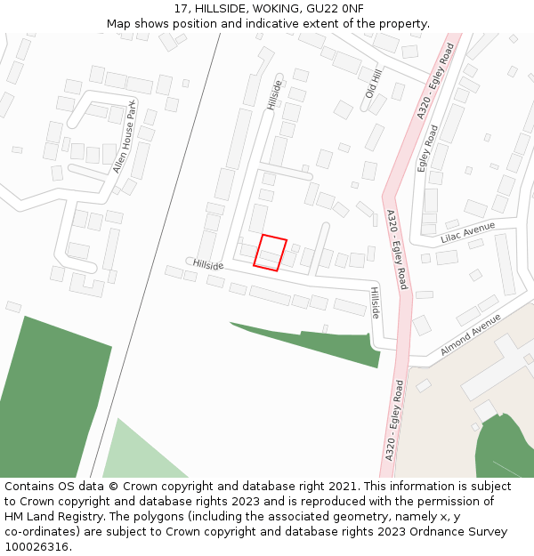 17, HILLSIDE, WOKING, GU22 0NF: Location map and indicative extent of plot