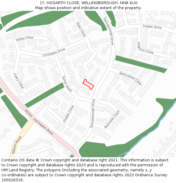 17, HOGARTH CLOSE, WELLINGBOROUGH, NN8 4UG: Location map and indicative extent of plot