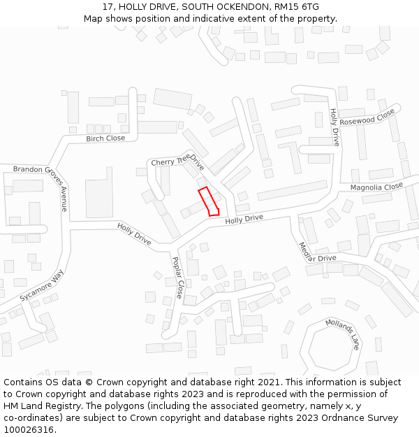 17, HOLLY DRIVE, SOUTH OCKENDON, RM15 6TG: Location map and indicative extent of plot