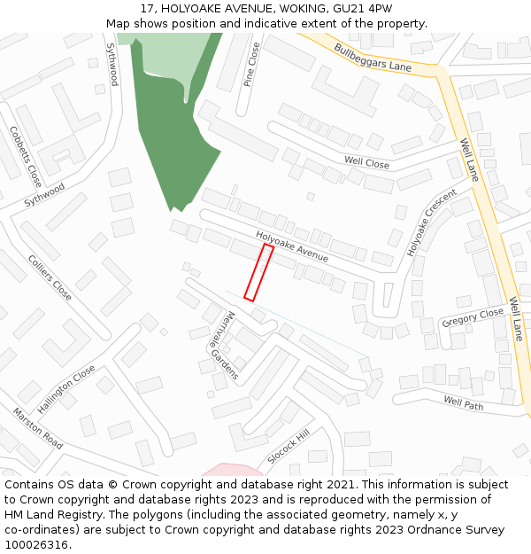 17, HOLYOAKE AVENUE, WOKING, GU21 4PW: Location map and indicative extent of plot