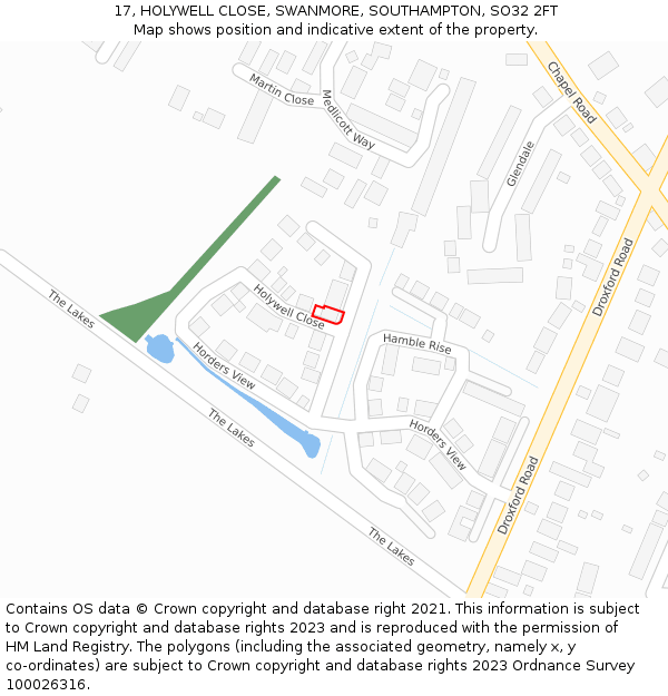 17, HOLYWELL CLOSE, SWANMORE, SOUTHAMPTON, SO32 2FT: Location map and indicative extent of plot