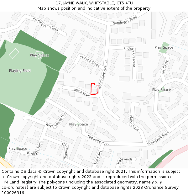 17, JAYNE WALK, WHITSTABLE, CT5 4TU: Location map and indicative extent of plot