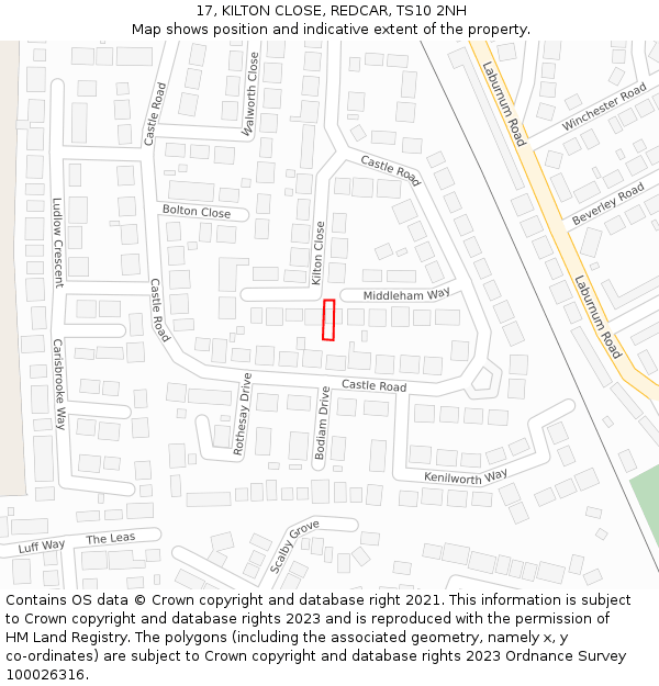 17, KILTON CLOSE, REDCAR, TS10 2NH: Location map and indicative extent of plot