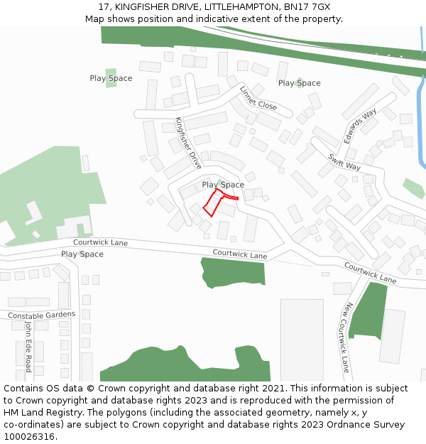 17, KINGFISHER DRIVE, LITTLEHAMPTON, BN17 7GX: Location map and indicative extent of plot