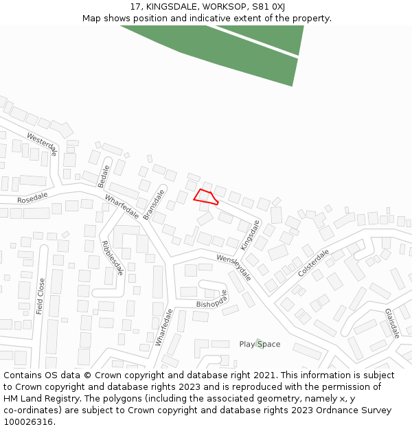 17, KINGSDALE, WORKSOP, S81 0XJ: Location map and indicative extent of plot