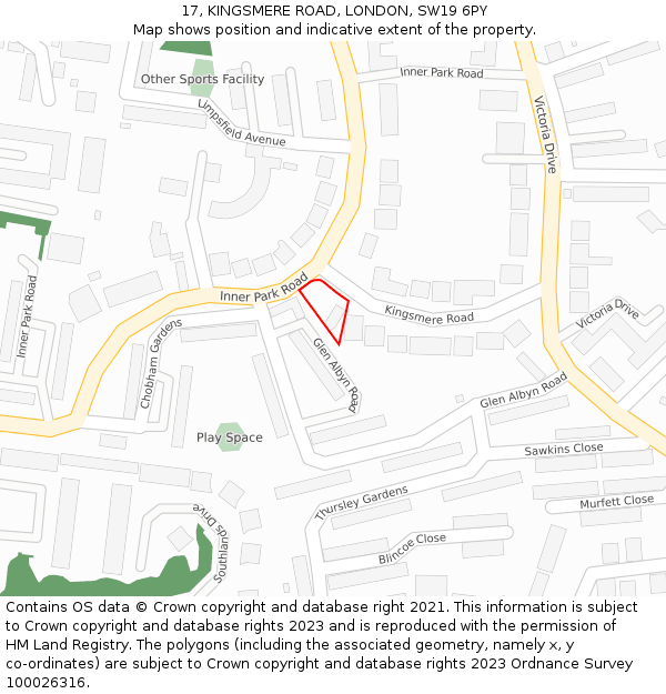 17, KINGSMERE ROAD, LONDON, SW19 6PY: Location map and indicative extent of plot