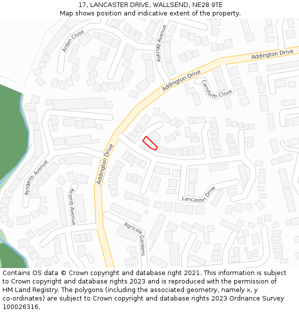 17, LANCASTER DRIVE, WALLSEND, NE28 9TE: Location map and indicative extent of plot