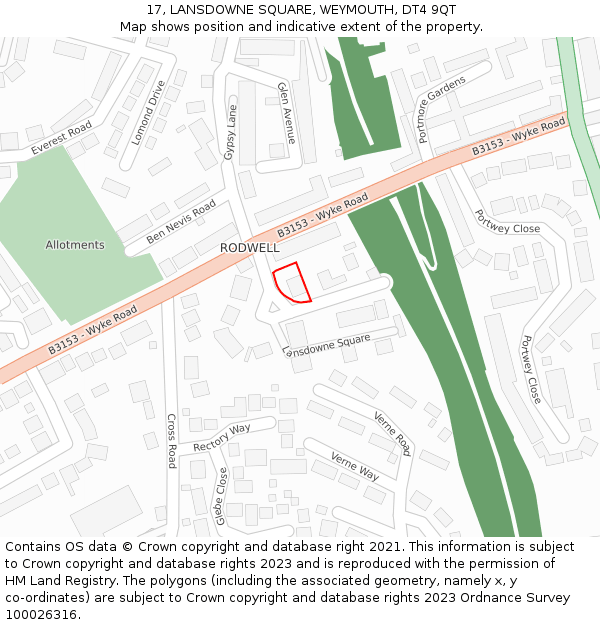 17, LANSDOWNE SQUARE, WEYMOUTH, DT4 9QT: Location map and indicative extent of plot