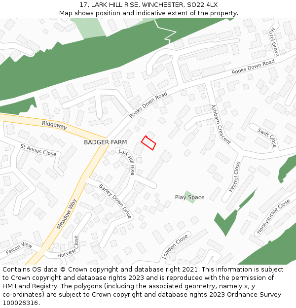 17, LARK HILL RISE, WINCHESTER, SO22 4LX: Location map and indicative extent of plot