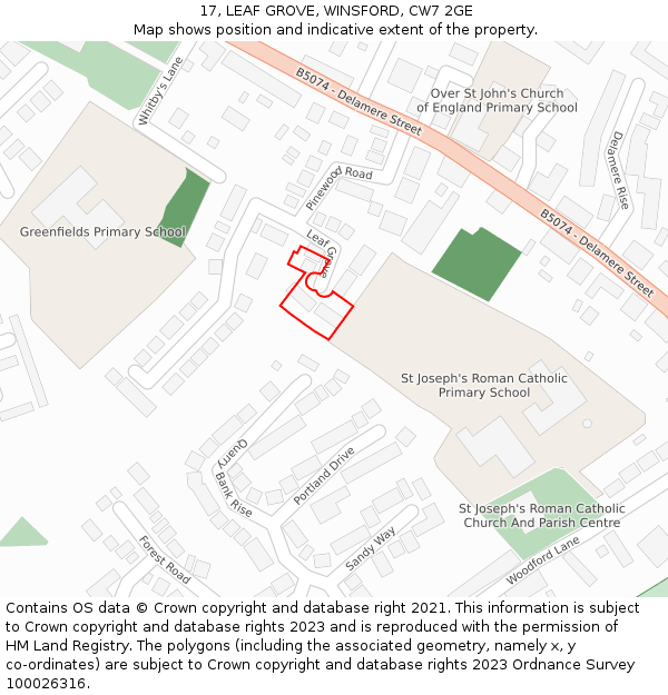 17, LEAF GROVE, WINSFORD, CW7 2GE: Location map and indicative extent of plot