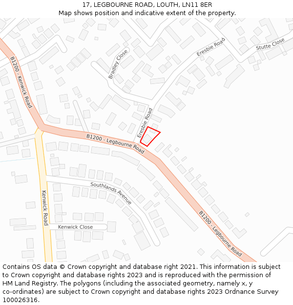 17, LEGBOURNE ROAD, LOUTH, LN11 8ER: Location map and indicative extent of plot