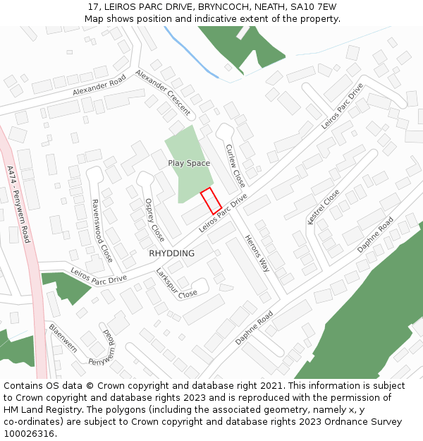 17, LEIROS PARC DRIVE, BRYNCOCH, NEATH, SA10 7EW: Location map and indicative extent of plot