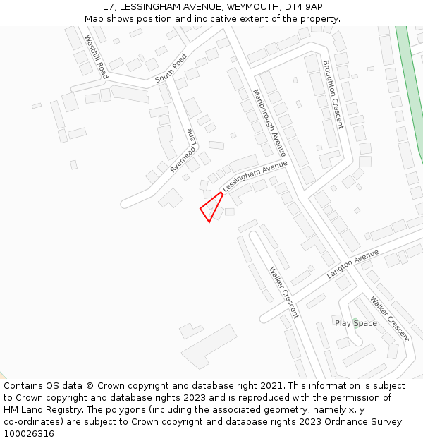 17, LESSINGHAM AVENUE, WEYMOUTH, DT4 9AP: Location map and indicative extent of plot