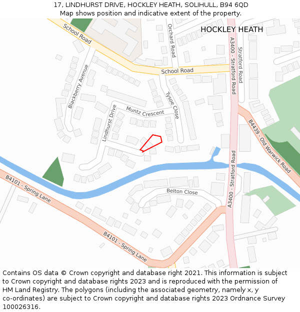 17, LINDHURST DRIVE, HOCKLEY HEATH, SOLIHULL, B94 6QD: Location map and indicative extent of plot